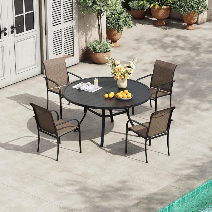 VICLLAX 5 Pieces Patio Outdoor Dining Set, 40.6" Round Metal Table by HOME