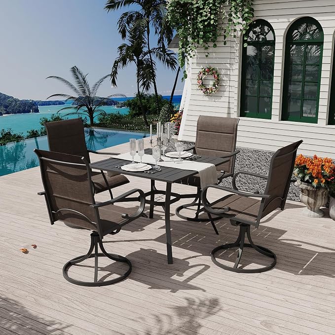 MELLCOM 5-Piece Outdoor Dining Set, 4 Swivel Rocker Chairs by MELLCOM