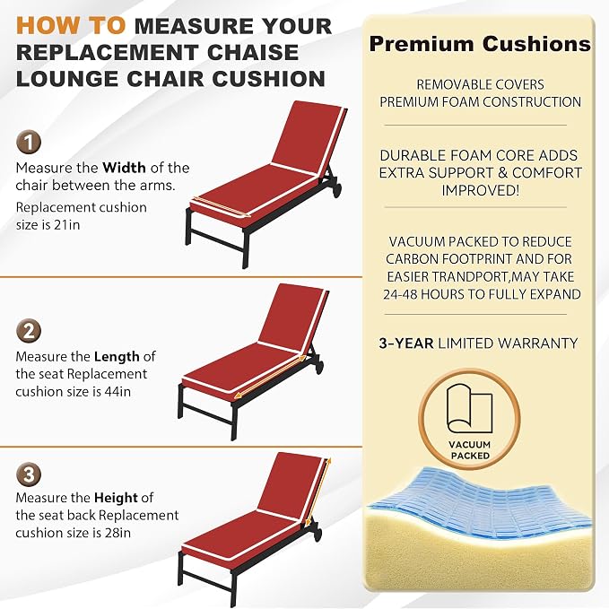 Outdoor Chaise Lounge Cushions, Olefin Lounge Cushion, Rainproof Color - Image 4