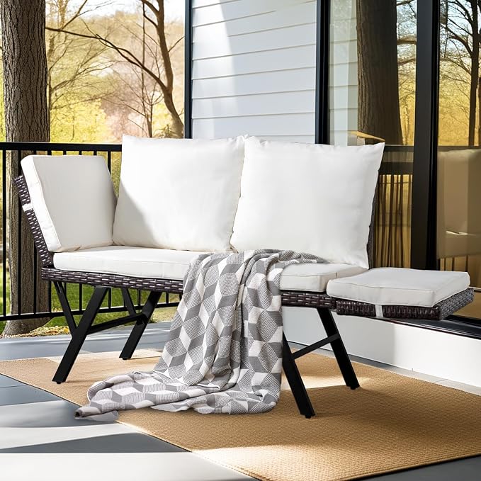 VINGLI Outdoor Loveseat, Woven Rattan Outdoor Sofa - Image 5