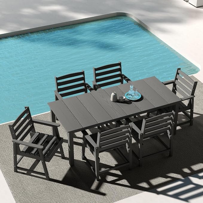 7-Piece Outdoor Dining Set for 6, 75.2" HDPE Patio Table by PatioKingdom
