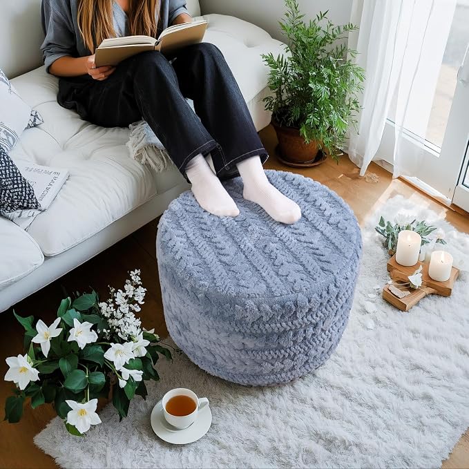 Asuprui Round Footstool Ottoman, 20x14 Inches Multi-Functional Modern Foot Stool - Image 9