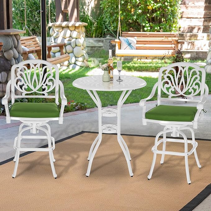 VIVIJASON 3-Piece Patio Swivel Bar Stools Set, All Weather Cast Aluminum - Image 7
