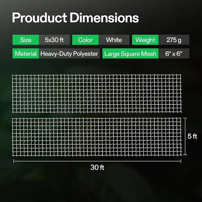 VIVOSUN 5 x 30 ft. Plant Trellis Netting, Heavy-Duty Polyester Grow Net - Image 6