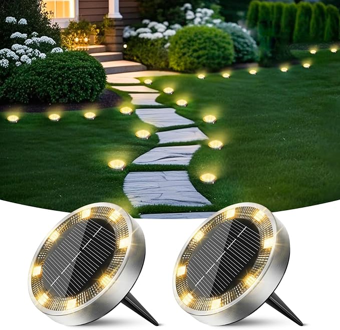 Peasur Solar Ground Lights Outdoor, 2 Pack Flat Solar Powered Disc Lights by Peasur
