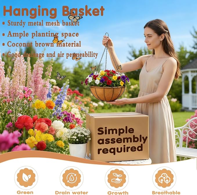 Metal 10 inch Round Planter, 4 Pack Hanging Wire Basket - Image 2