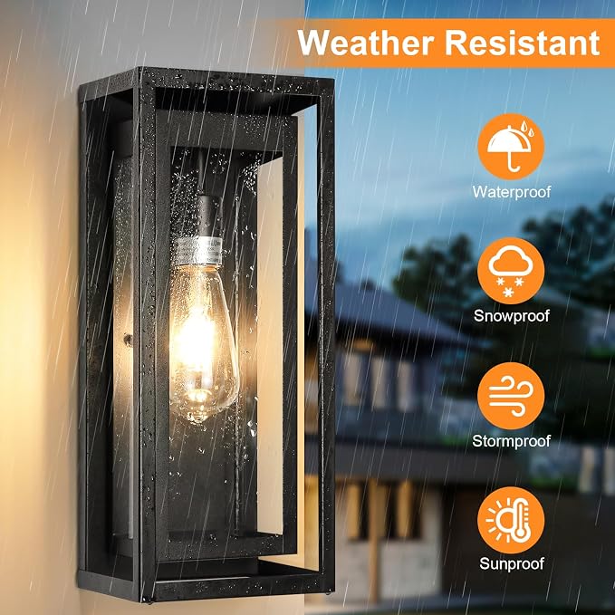 15" Large Outdoor Wall Lights, 2 Pack Matte Black Outdoor Sconces, Modern - Image 3