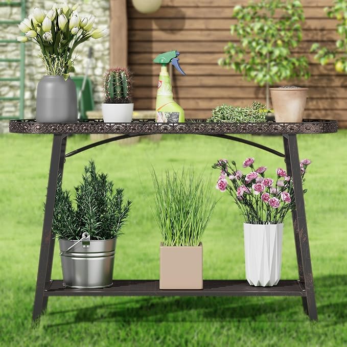 2 Tier Plant Stand Outdoor Indoor Metal Pland Stand, Heavy Duty Tall Plant - Image 4