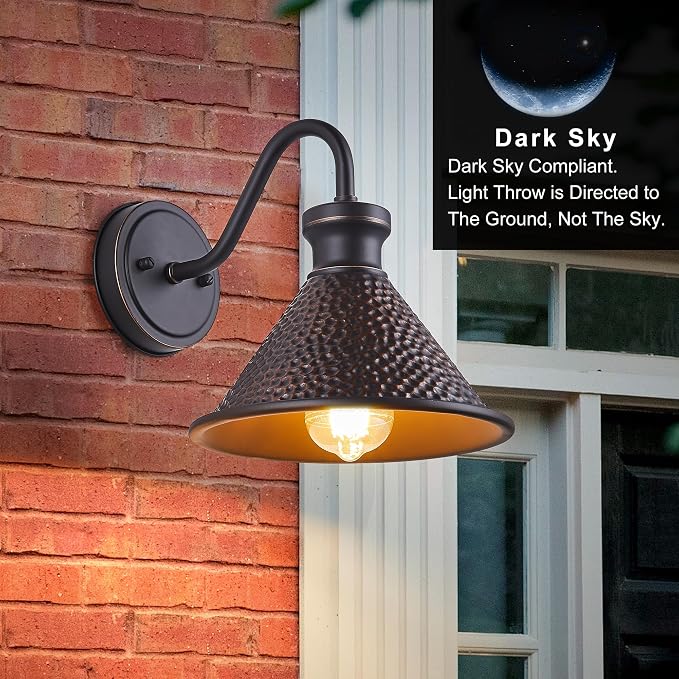 Gooseneck Outdoor Wall Sconce 1-Light E26 Socket Farmhouse Wall Mount Porch & - Image 2