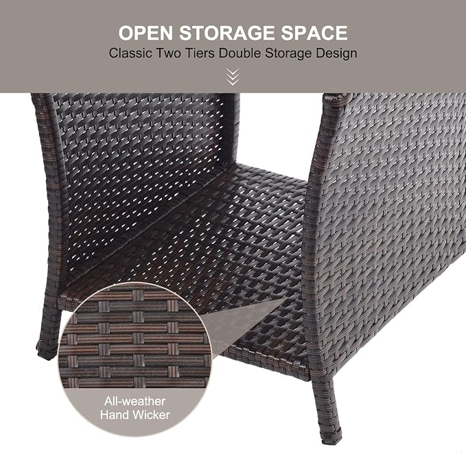 Outdoor Side Table for Patio Small Rattan Wicker Coffee Table Balcony Table - Image 7