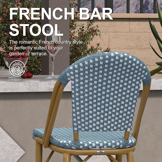 PURPLE LEAF French Counter Height Bar Stools Set of 2 Bamboo Print Finish - Image 6