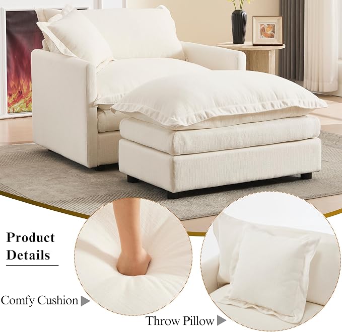 Oversized Chair with Ottoman Upholstered Comfy Single Sofa Chaise Lounge Chair - Image 4