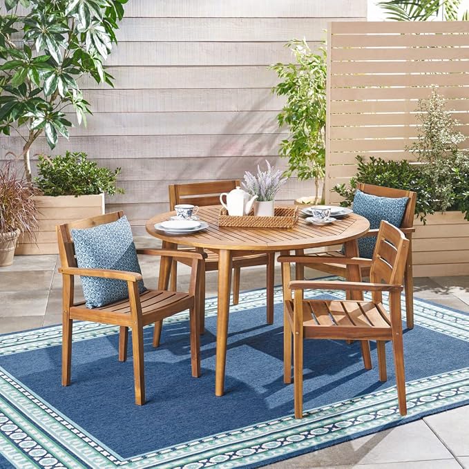 Christopher Knight Home Keth Outdoor 5 Piece Acacia Wood Dining Set, Teak Finish - Image 2