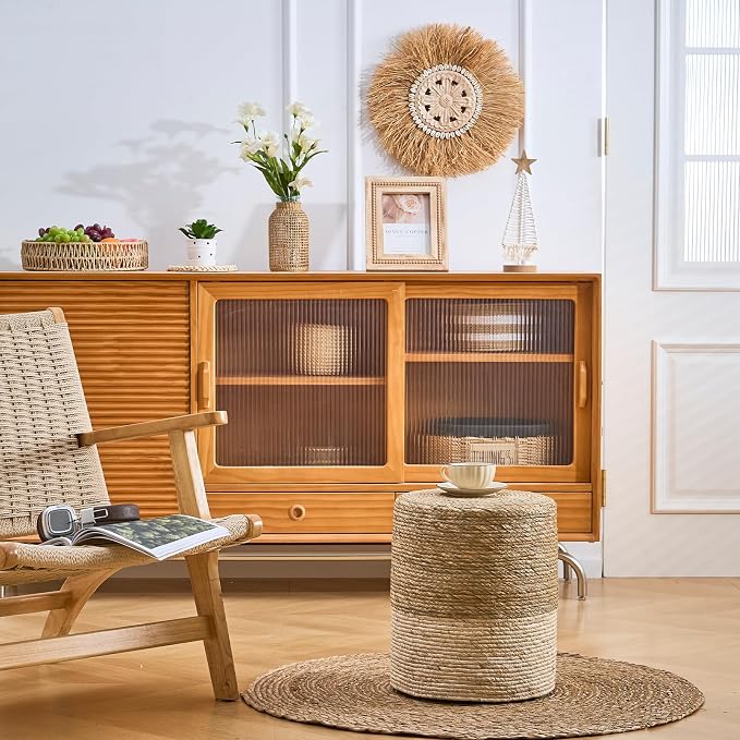 Wimarsbon Ottoman Poufs, 100% Natural Seagrass Pouffe, Hand Weave Round - Image 4