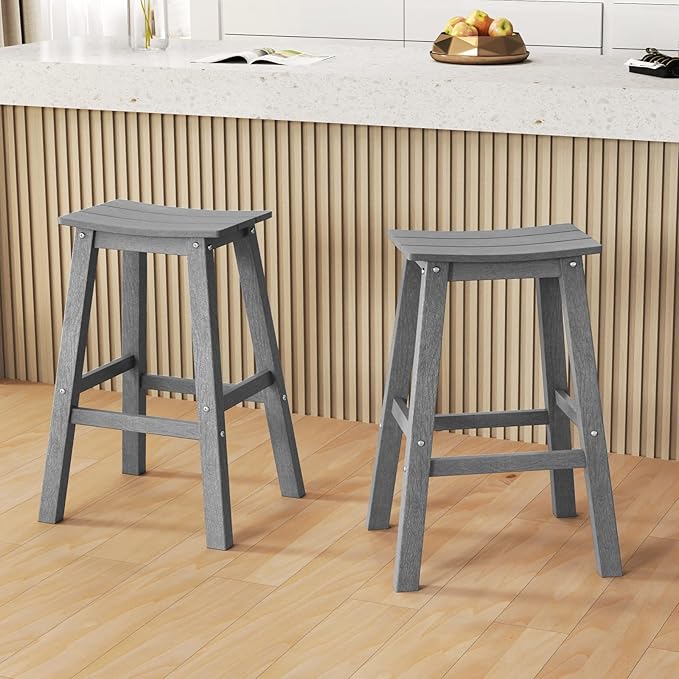 Tangkula Patio Bar Stool Set of 4, 29 Inch HDPE Bar Height Armless Saddle - Image 4