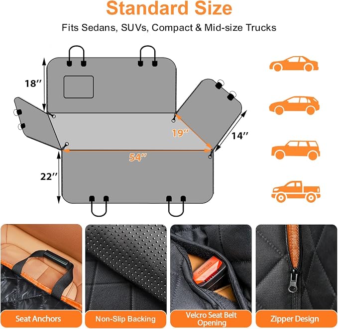 URPOWER Dog Seat Cover Car for Pets 100% Waterproof Pet Hammock 600D Heavy Duty - Image 6