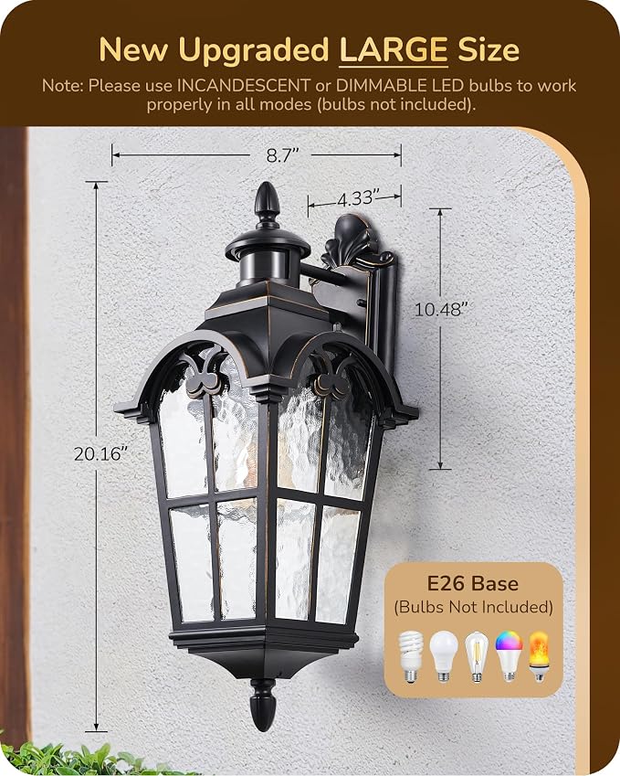 EDISHINE 20.2" Large Motion Sensor Outdoor Wall Lights, Dusk to Dawn Exterior - Image 2