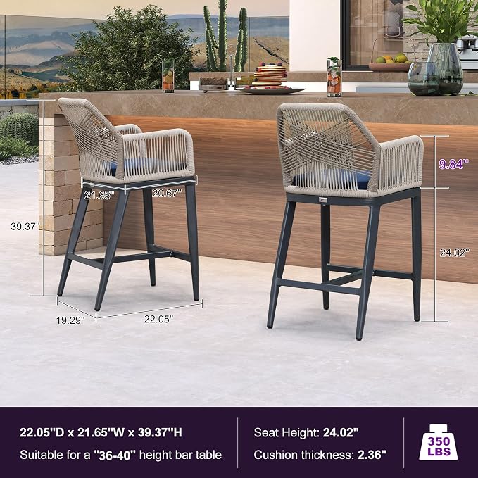 PURPLE LEAF Patio Sunbrella Counter Height Bar Stools 24" H Set of 4 Modern - Image 3