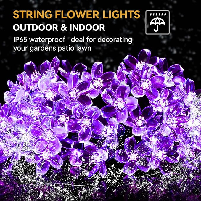 ITICdecor Outdoor Solar Flower String Lights Waterproof 50 LED Fairy Light - Image 2