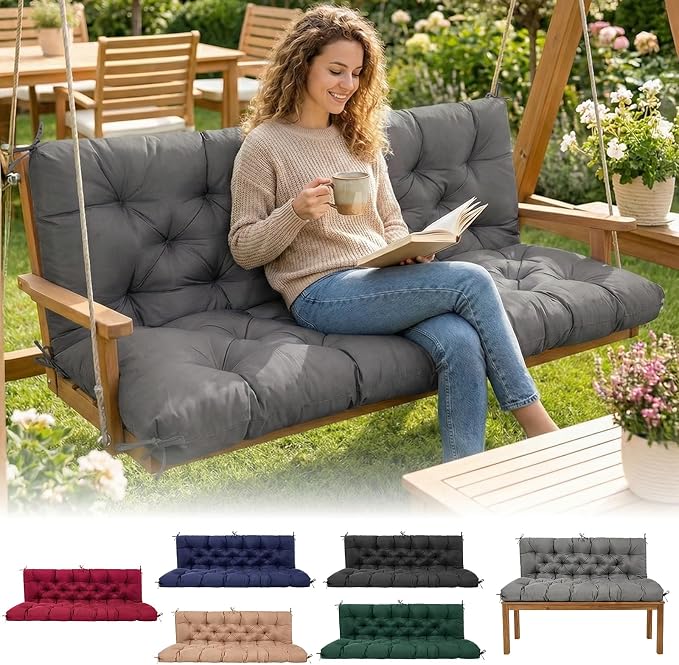 Porch Swing Cushions 60 Inch Waterproof, 2 3-Seater Replacement by EVJUICION