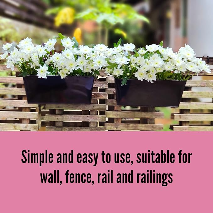 LaLaGreen Outdoor Rail Planter Large Black Metal Wall Hanging Strawberry Flower - Image 3