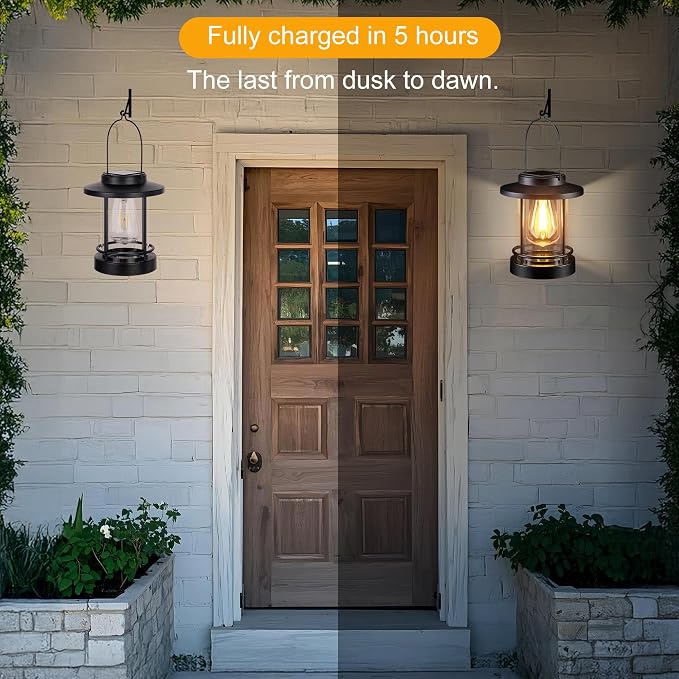 Hanging Solar Lanterns Outdoor Waterproof – 2 Pack Decorative Solar Lights - Image 3