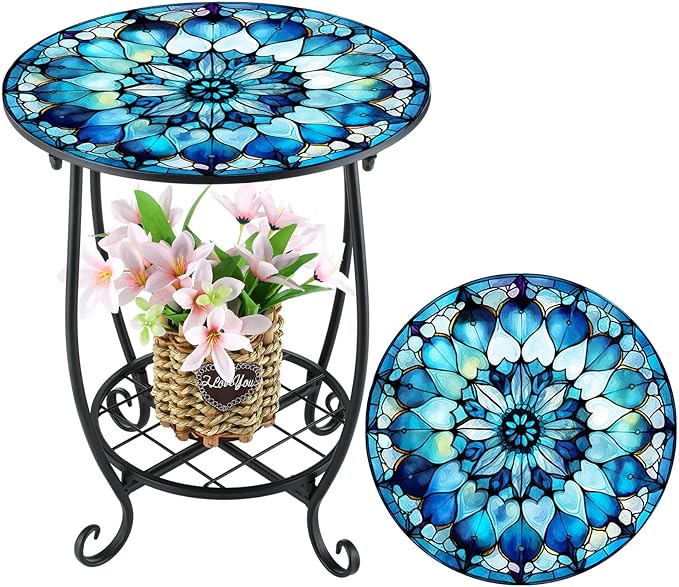 Outdoor Side Table Round Small Mosaic Patio Accent Indoor End Plant Coffee Tea by Cinnvoice