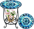 Outdoor Side Table Round Small Mosaic Patio Accent Indoor End Plant Coffee Tea by Cinnvoice