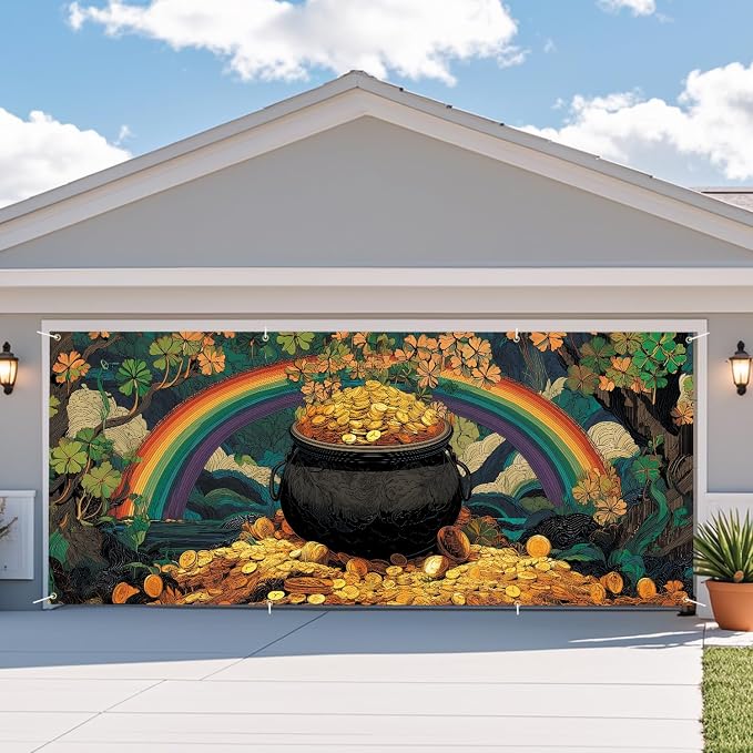 ANNA QUEEN St Patrick’s Day Garage Door Banner 6x13FT, Rainbow and Pot of Gold - Image 7