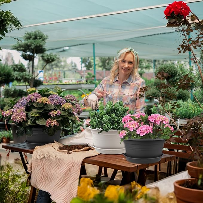 Large 4 Pack 13 inch Plant Pots, Round Plastic Pots - Image 5