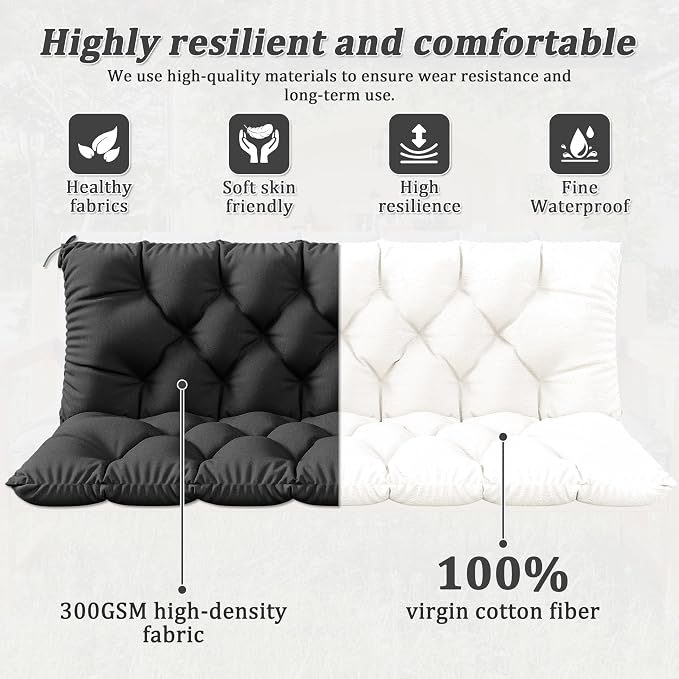 Porch Swing Cushion with Backrest 2-3 Seater Outdoor Bench Cushions Waterproof - Image 4
