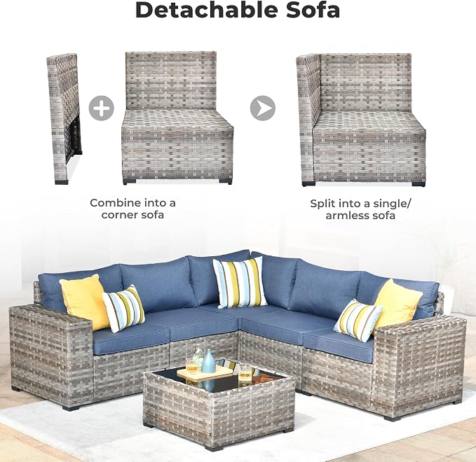 ovios 6 Pieces Patio Furniture Set, Outdoor Wicker Sectional Sofa - Image 9