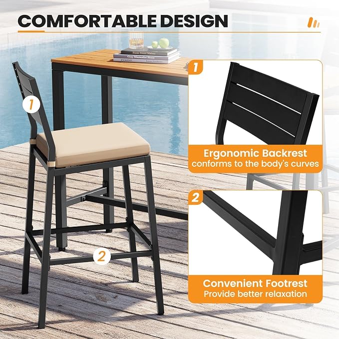 Crestlive Products Outdoor Bar Table and Chairs Set, 3 Piece Outside Patio Bar - Image 3