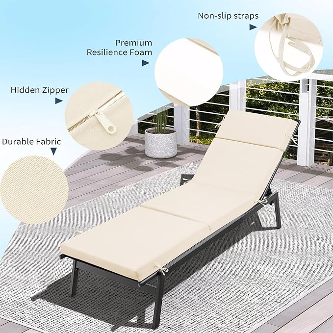Outdoor Chaise Lounge Cushion 72" x 21" x 3", 4-Section Folding Patio Lounge - Image 5