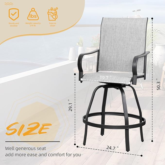 Shintenchi 2 Piece Patio Swivel Bar Chairs, All Weather Textile Outdoor Metal - Image 2