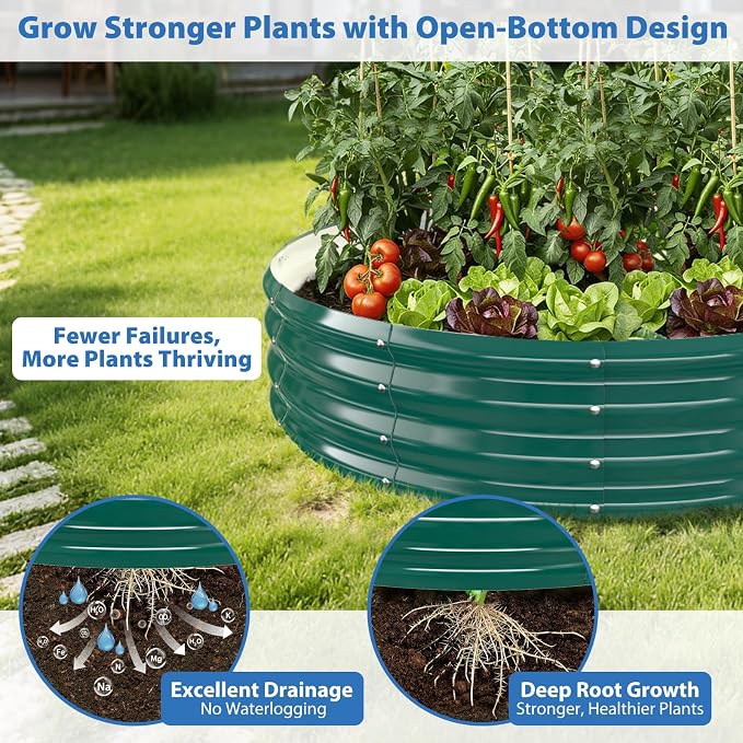 Round Galvanized Raised Garden Bed, Heavy Duty Metal Planter Box - Image 5