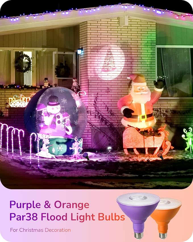 EDISHINE PAR38 Purple & Orange LED Flood Light Bulbs Outdoor, Dimmable LED - Image 3