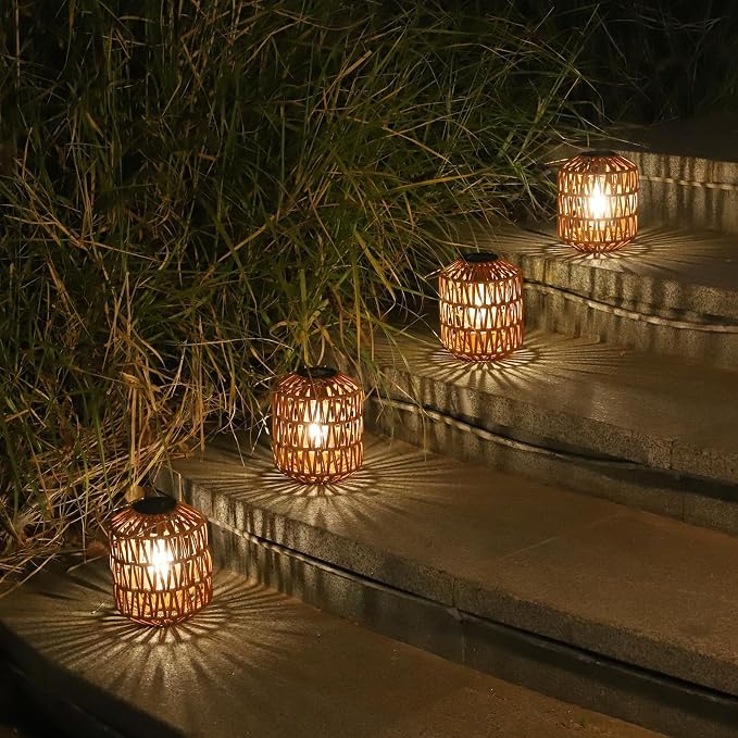 2 Pack Solar Lanterns Outdoor Waterproof, Rattan Solar Lights - Image 7