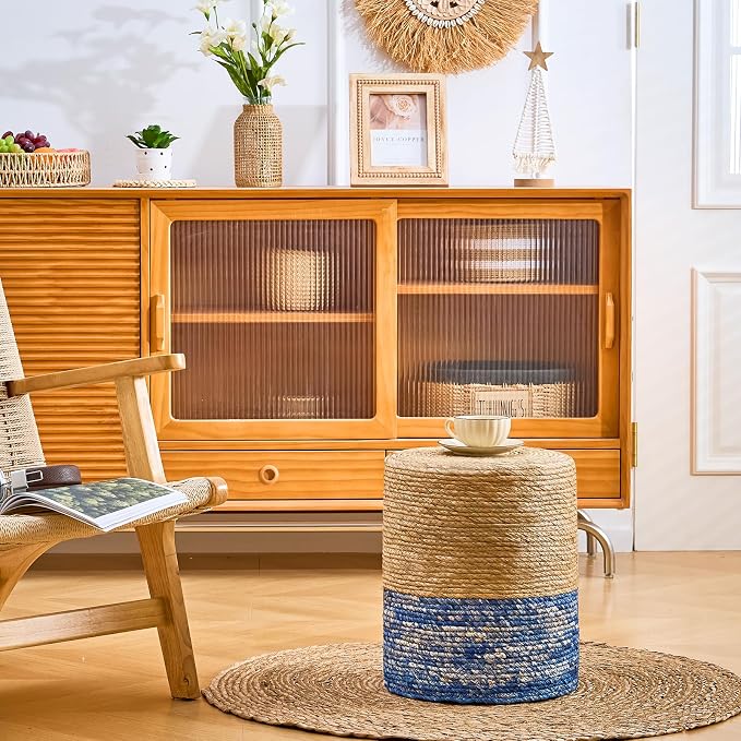 Wimarsbon Natural Seagrass Foot Stool, Hand Weaving Round Ottoman, - Image 4