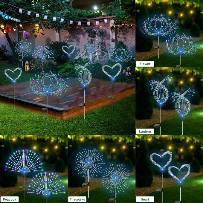 Solar Garden Lights Outdoor Waterproof, 2 Pack 120 LED Solar Firework Lights - Image 4