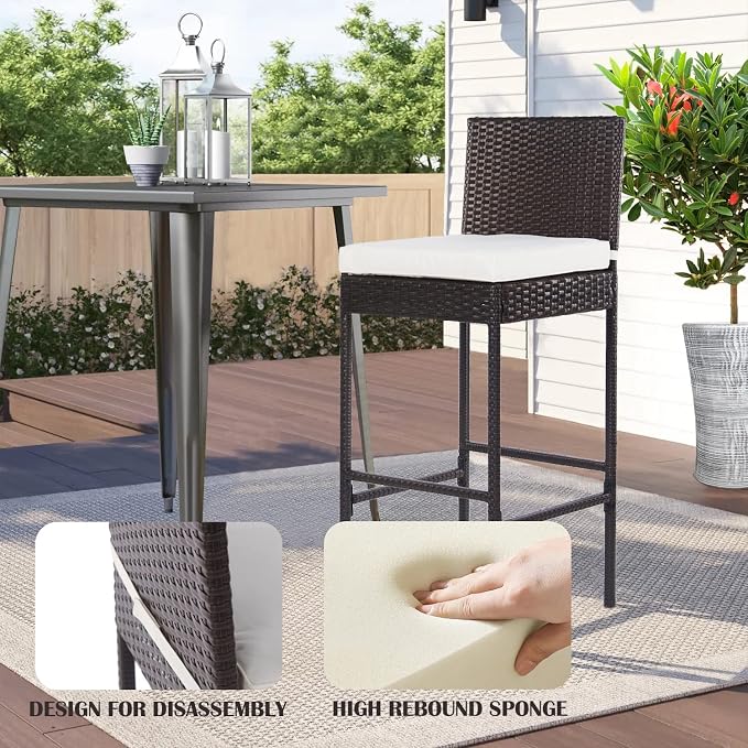 PayLessHere Outdoor Bar Stools Rattan Bar Chairs Set of 2 Wicker Bar stools - Image 5