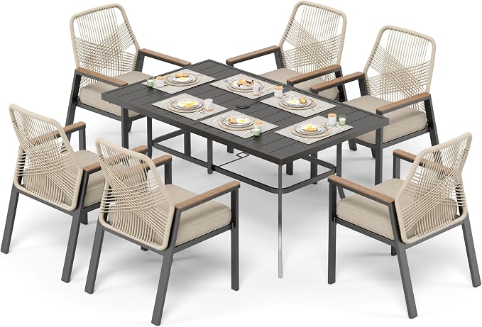 7 Pieces Patio Dining Set, 6 x Woven Rattan Chairs - Image 9