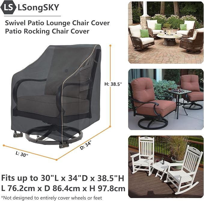 Outdoor Swivel Lounge Chair Cover 2 Pack, Waterproof Heavy Duty Patio Chair - Image 3