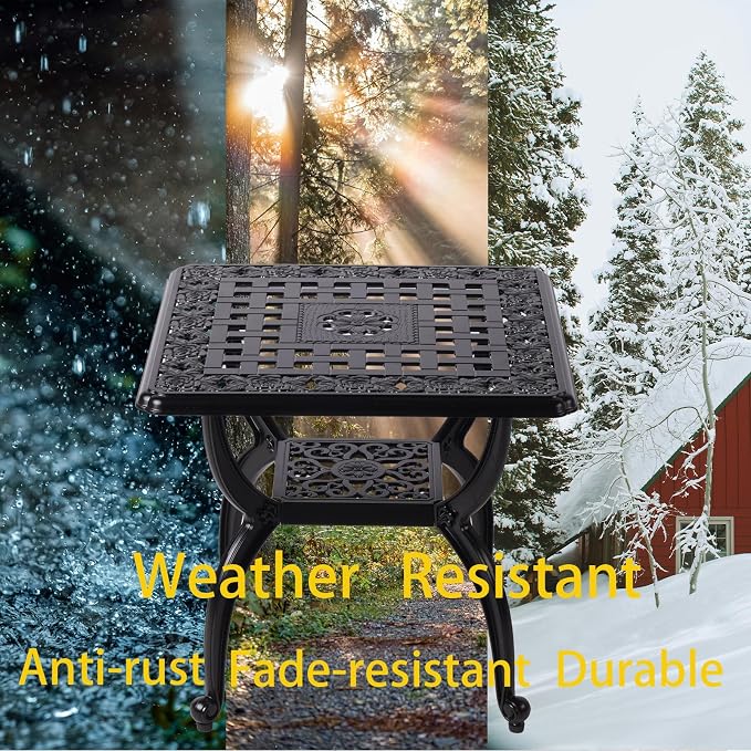 21" Cast Aluminum Outdoor Side Table, Small Patio Table, Outdoor Coffee Tables - Image 4