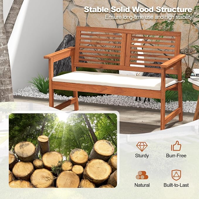 HAPPYGRILL Outdoor Wood Bench Patio Solid Wood Loveseat - Image 5