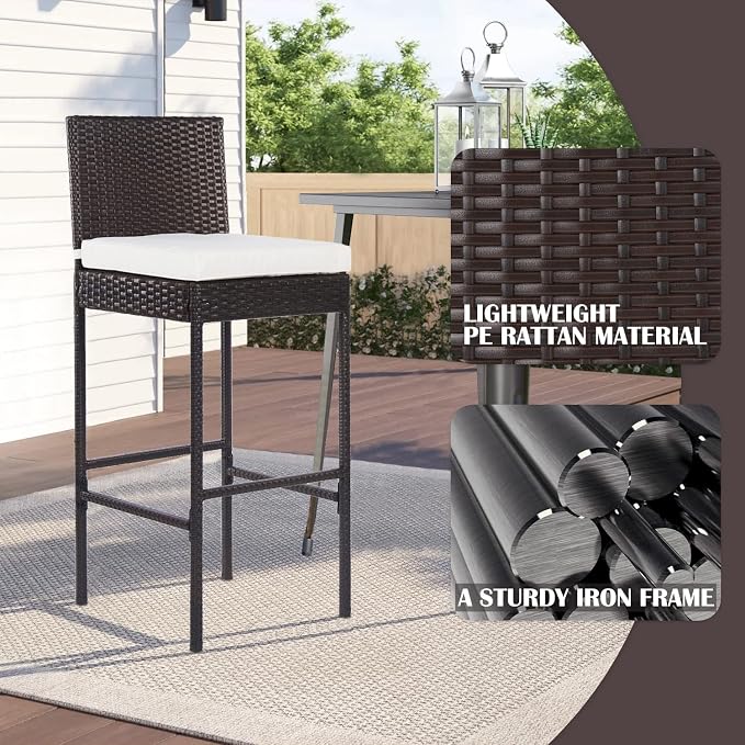 PayLessHere Outdoor Bar Stools Rattan Bar Chairs Set of 2 Wicker Bar stools - Image 3