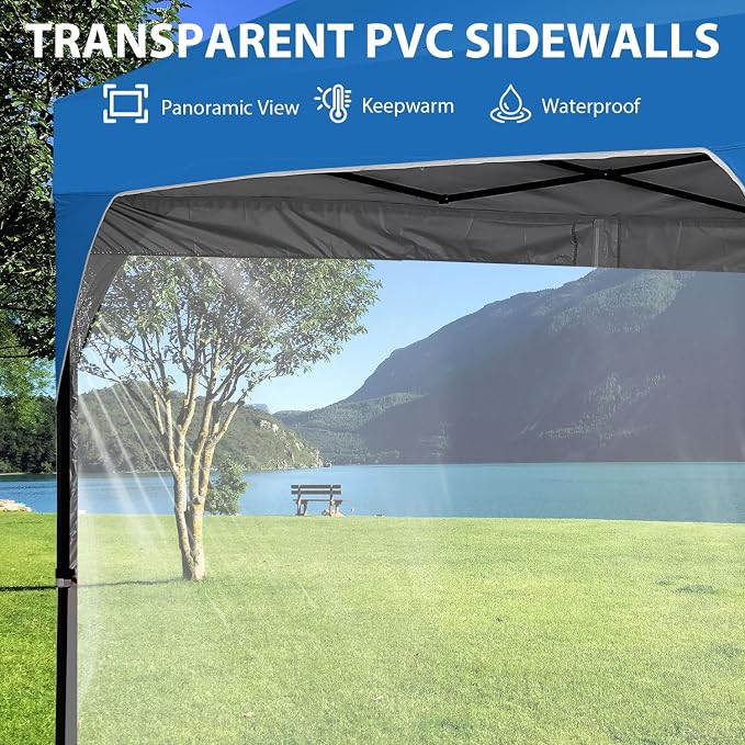 10x10 FT Pop Up Canopy with 4 Clear PVC Sidewalls, Instant 1-Button Push Canopy - Image 3