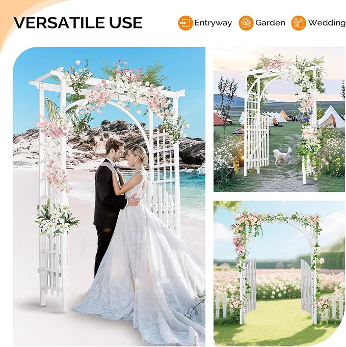 VINGLI 85in Wooden Arbor, Garden Arbor Wedding Arch - Image 7