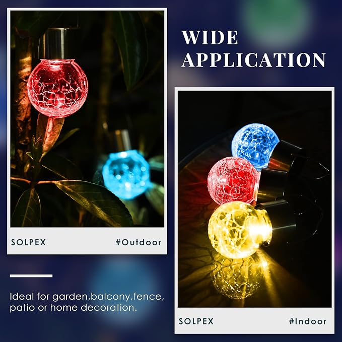 Solpex Hanging Solar Lights Outdoor, 8 Pack Decorative Cracked Glass Ball Light - Image 5