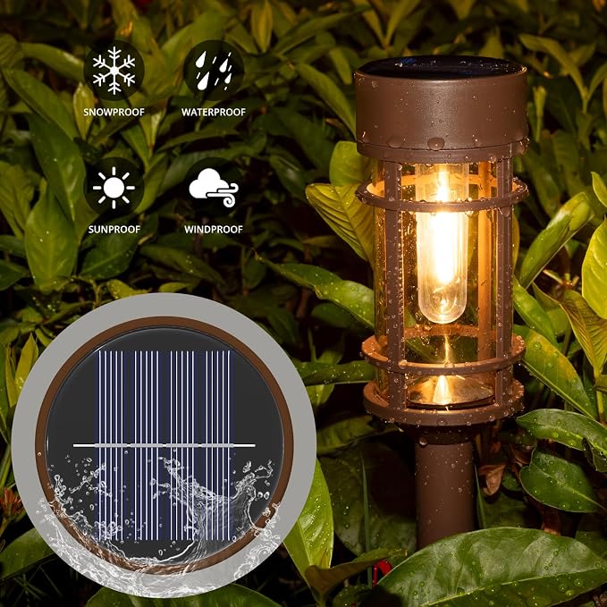 Solar Pathway Lights Outdoor Solar Lights 8 Pack Metal & Glass Design - Image 4
